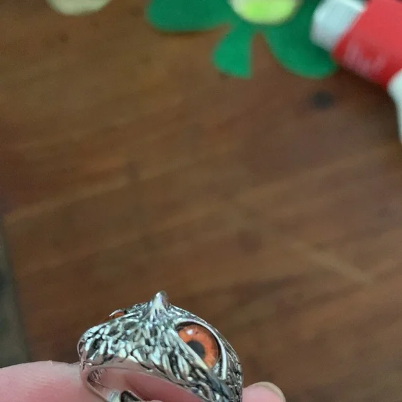 🚨🎉SOLD ELSEWHERE!🎉🚨Sterling Silver S925 Orange Owl Eyes Adjustable Ring - Picture 3 of 5